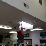 Steve installing at North Dodge Express LED lights halfway done